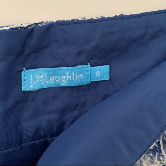 J. McLaughlin Tweed Pencil Skirt Sz 8 Blue Fringe - Picture 6 of 9